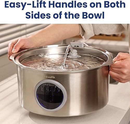 Miniatura 8 de PawsPik Fuente de agua para perros de acero inoxidable ultra silenciosa, 1.8 galones