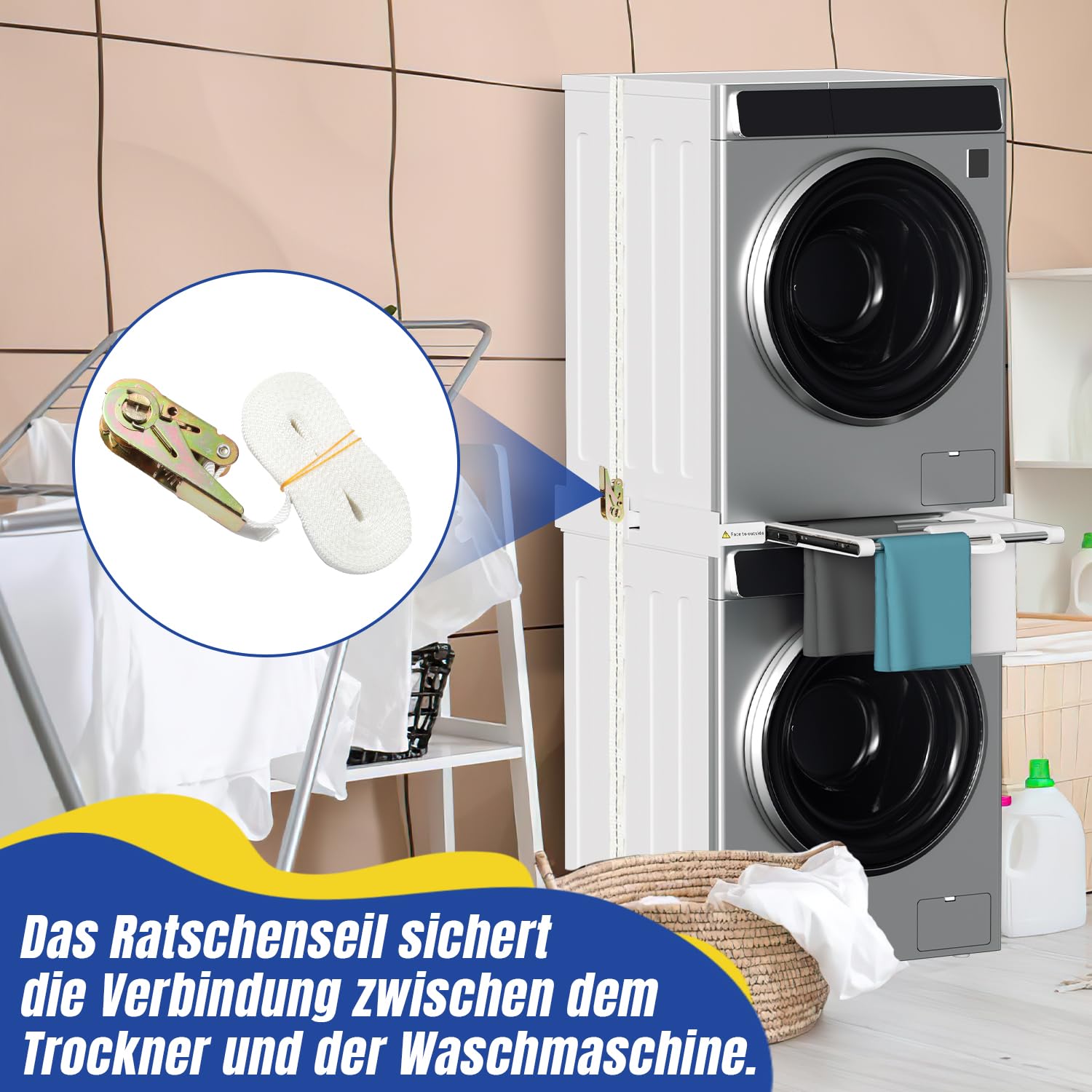 Zwischenbaurahmen Trockner Waschmaschine mit Schublade EU Designpatent, Universeller Verbindungsrahmen aus Stahl Kunststoff, Tragkraft 100kg, Einfache Montage für 54-73cm Geräte
