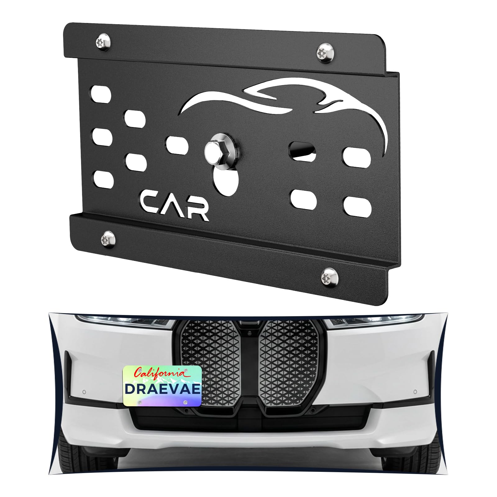 Photo 1 of Draevae License Plate Holder Compatible with BMW iX 2022-2025, i7 2023-2025 /i5 2024, No Drill Front License Plate Bracket, Tow Hook Durable Tag Frame for License Plate
