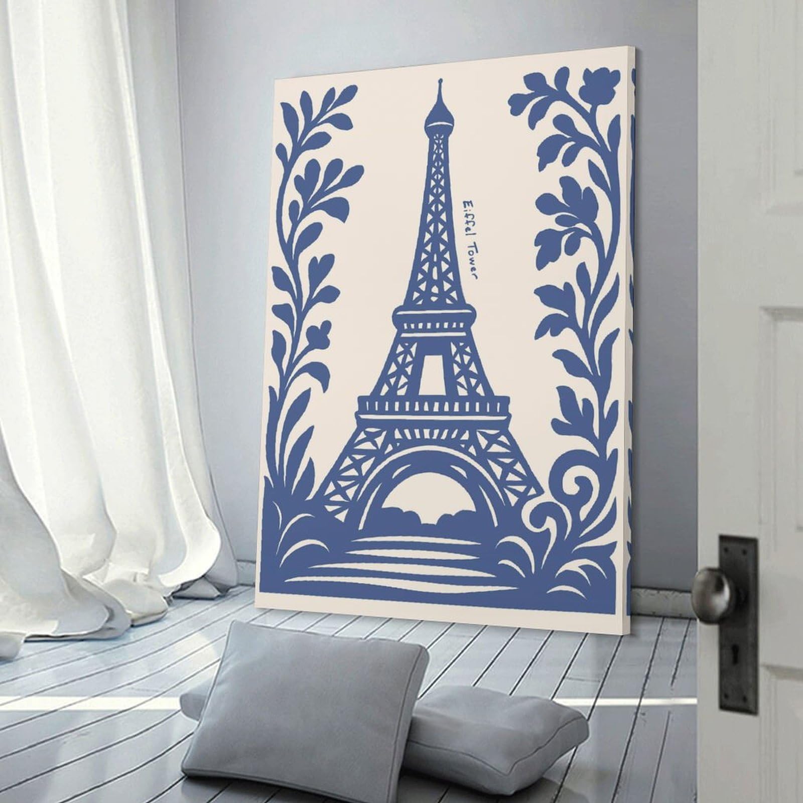 Junmoney Frame-Style-2 Eiffel Tower Floral Illustration Wall Decor Canvas Print 20X30inch(50X75cm), For Lounge Decor, Bedroom Walls Or Flats, Canvas Styling For A Polished Room Look