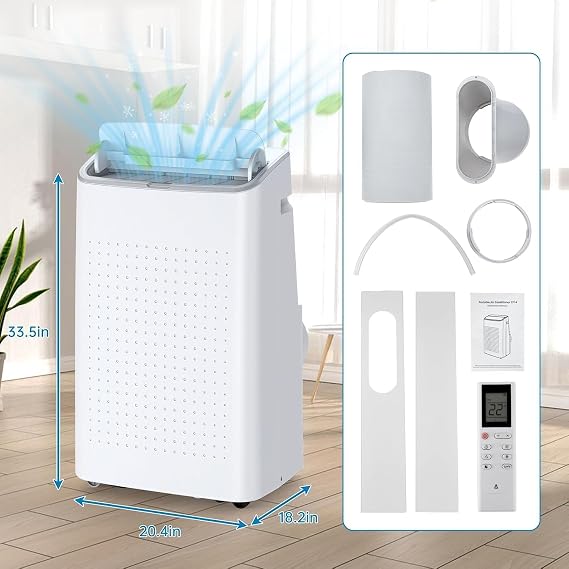 Portable Air Conditioner 14000 BTU, Air Conditioners 3-in-1 A/C Unit Dehumidifier & Fan for 500-700 Sq.Ft Rooms, 52 dB Quiet, 24H Timer, AC Unit for Bedroom Apartment Dorms, Window Kit Included, Black