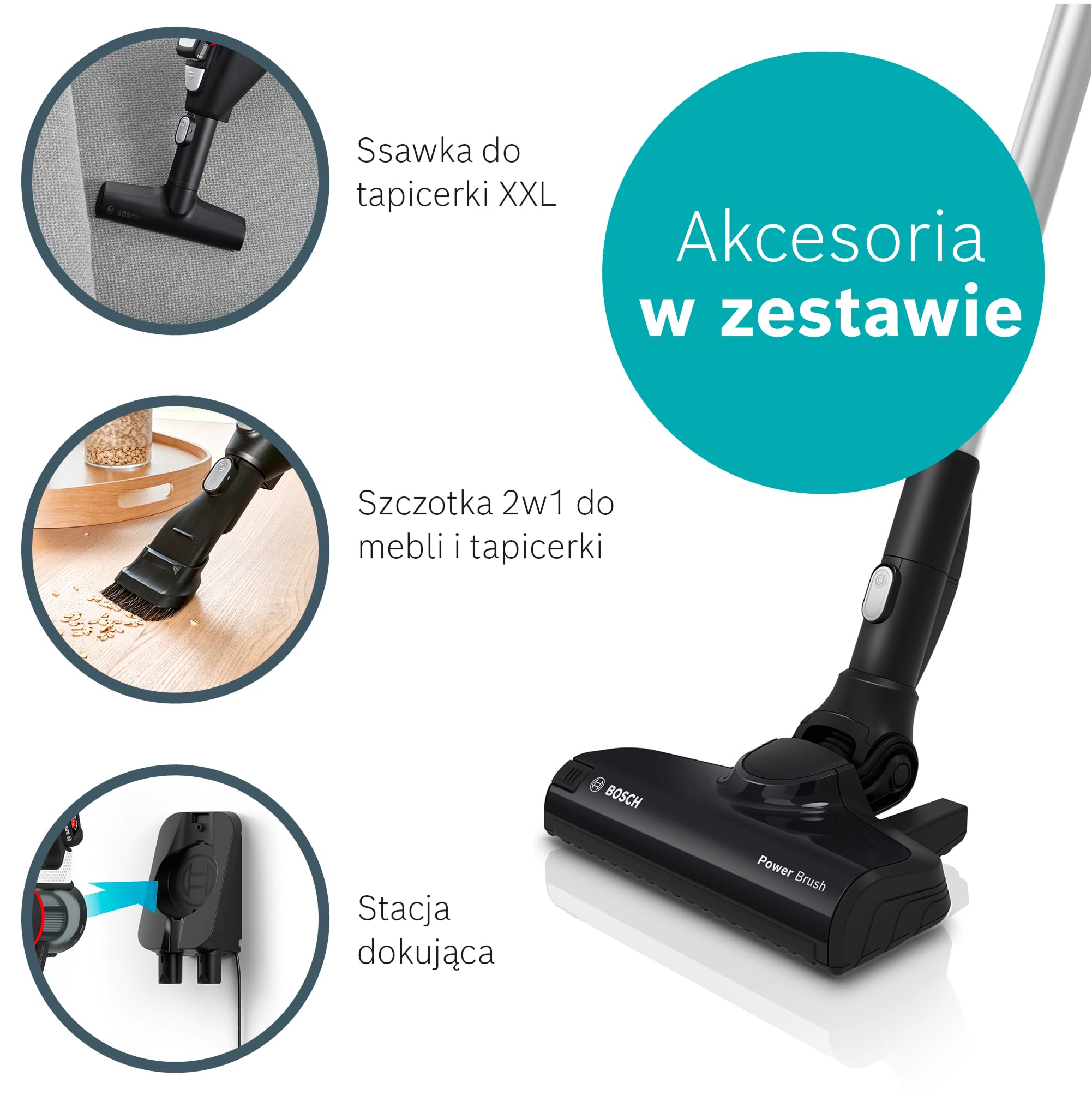 Bosch, Unlimited BCS611AM Series 6, odkurzacz bezprzewodowy, wysoka moc ssania, długi czas pracy, lekka konstrukcja, wydajny silnik, wyprodukowano w Niemczech, biały