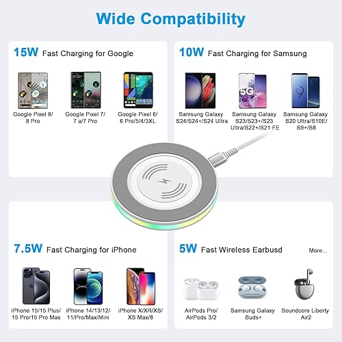 Miniatura 7 de Cargador inalámbrico para iPhone de 15 W, almohadilla de carga inalámbrica rápida para iPhone 1515 Pro15 Pro Max14131211SE, estación de carga de
