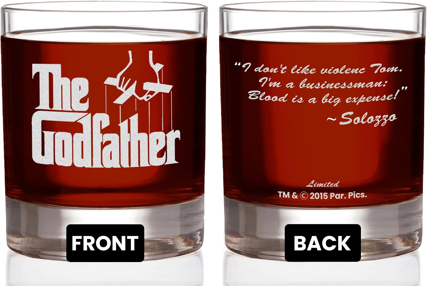 Official Godfather Etched Rocks Whiskey Glass - with Logo & Quote ''I’m gonna make him an offer he can’t refuse'' -Premium Quality, Handcrafted Glassware, 11oz. A Collectible Gift