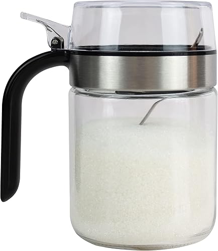 Miniatura 3 de EIKS Olla de vidrio para condimentos con cuchara, recipiente para condimentos para almacenar servir condimentos de sal y especias en el hogar,