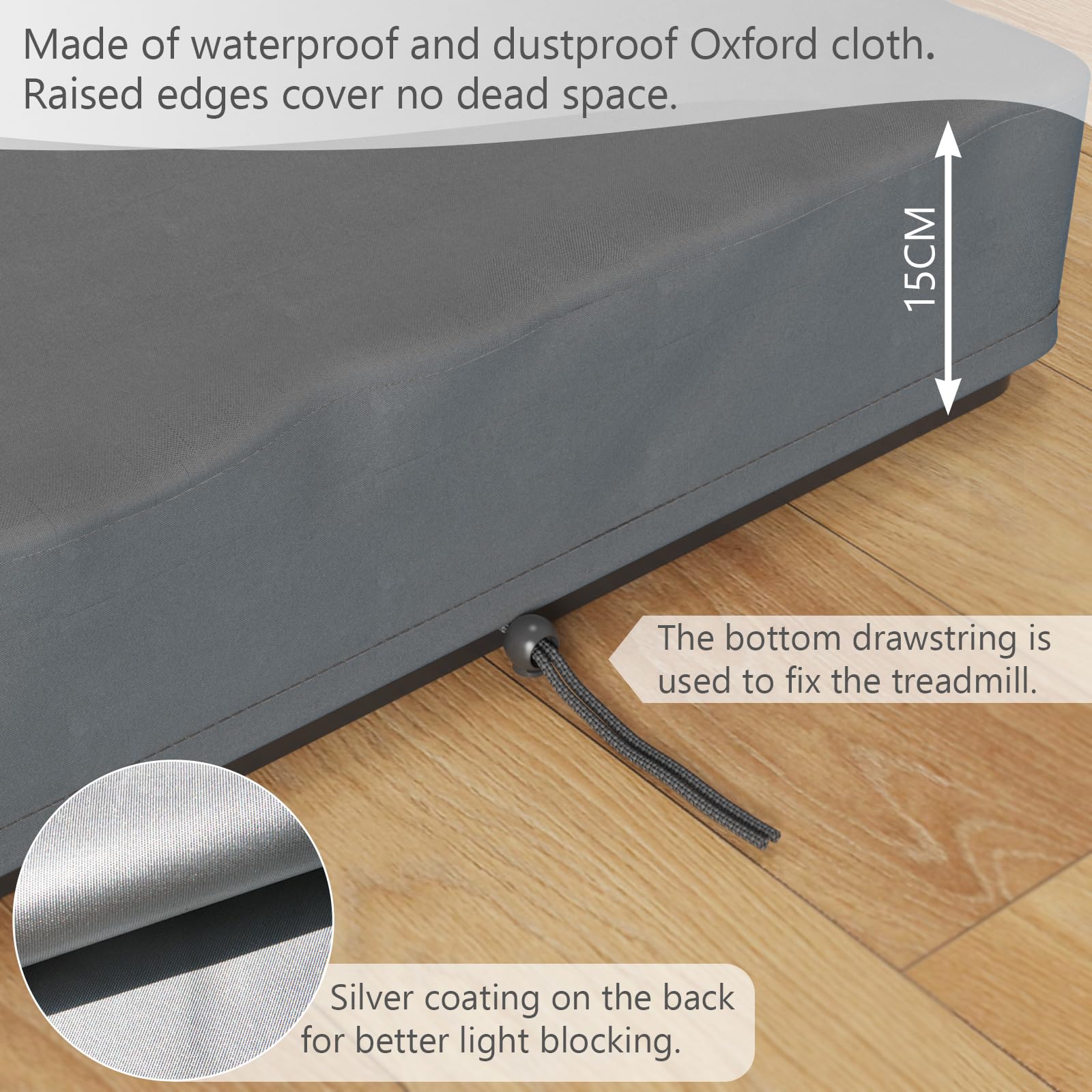 LANMOU Copertura per Tapis Roulant, 420D Copertura Protettiva per Tapis Roulant Pieghevole, Oxford, Impermeabile, Antipolvere, Walking Pad Cover per Casa, 140 x 71 x 15 cm, Grigio