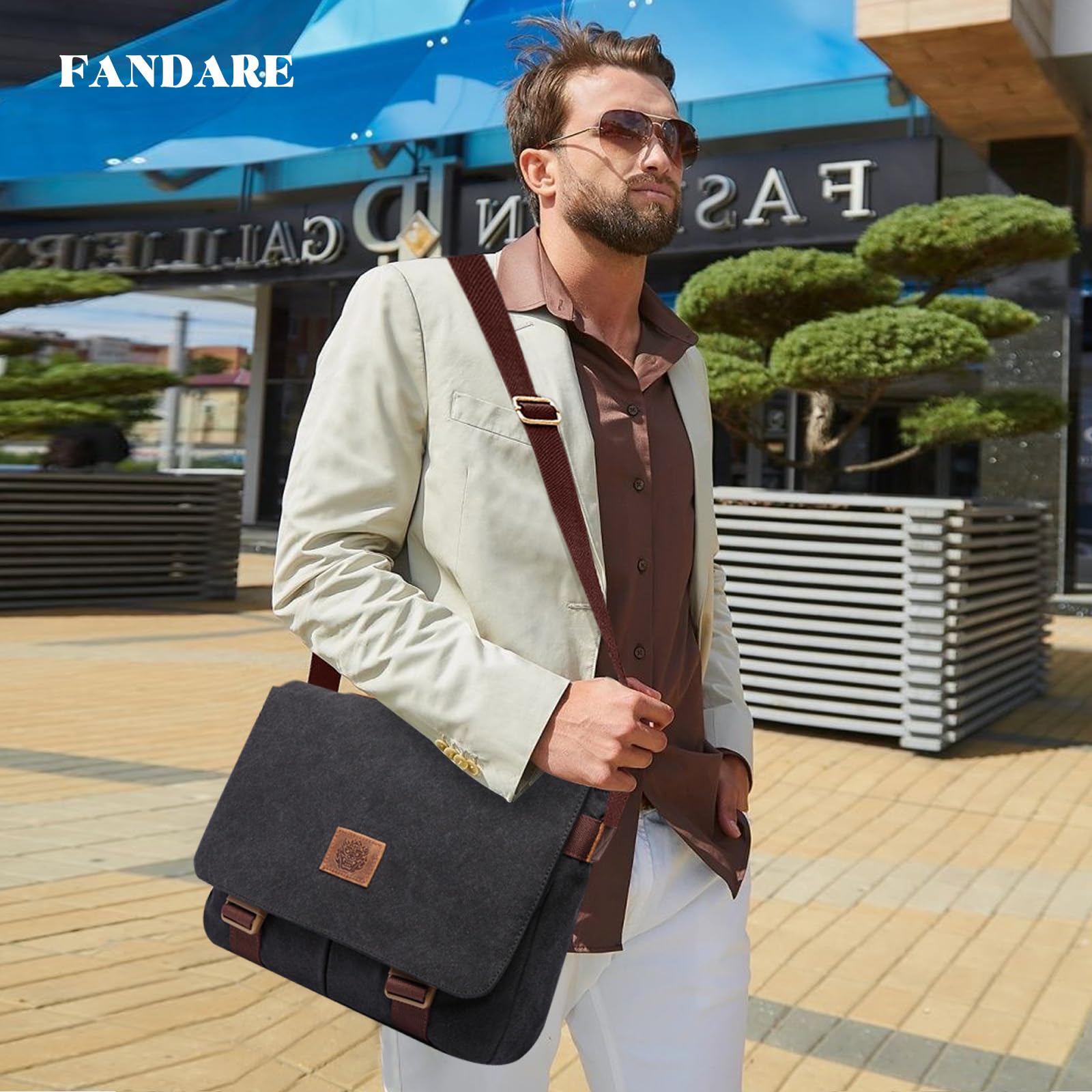 FANDARE Retro Umhängetaschen Herren Aktentasche Schultertasche Groß Arbeitstasche Leinwand Groß Messenger Bag Damen Arzttasche Tragetasche Aktenkoffer Lehrertasche für Reisen, Geschäft, Schule