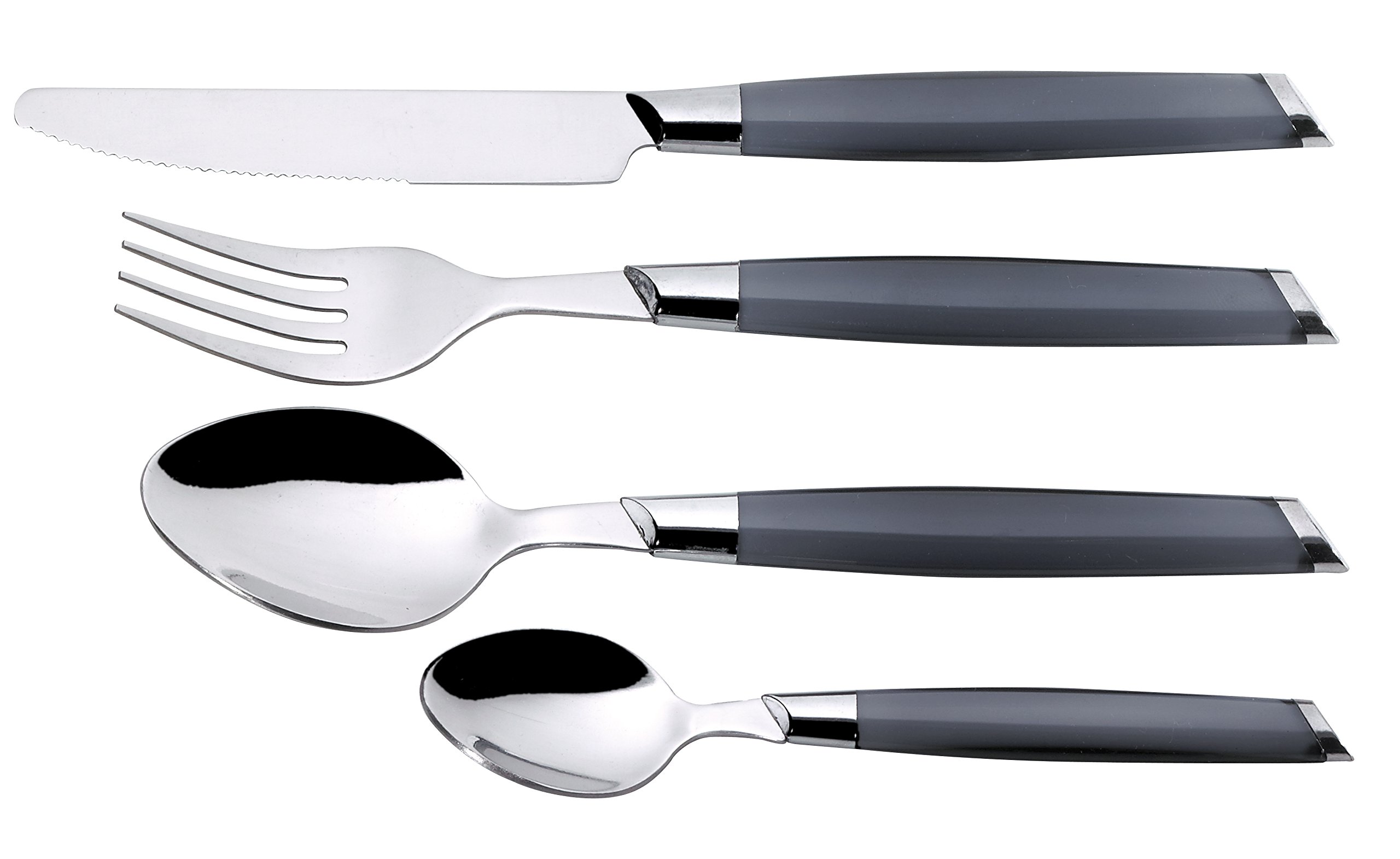 Jean Dubost 20274 Besteckgarnitur, abgewinkeltes Design, zweifarbig, grau, 24-teilig