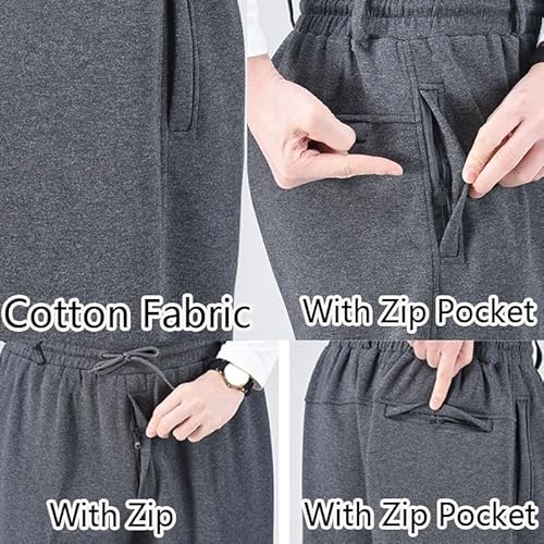 Cupitidu Pantaloni Da Uomo Elasticizzati In Vita Per Anziani, Casual, Anziani, Con Cerniera, A Vita Alta, Comodi Pantaloni Da Jogging Da Uomo (Grigio, L) - 4