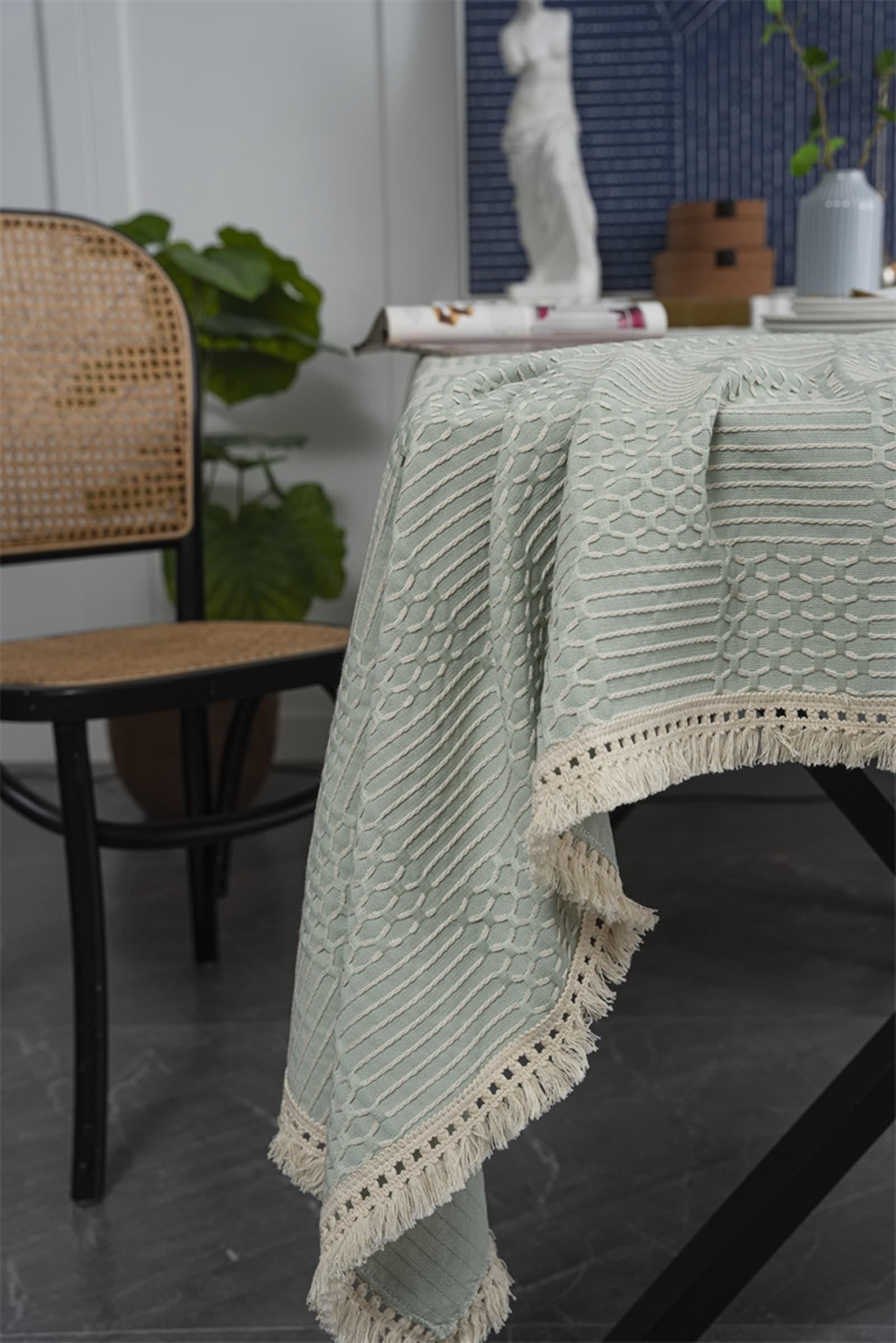 Tovaglia Elegante Tavolo Soggiorno, Tovaglia Poliestere Verde Chiaro Controllo Del Colore Solido Copri Tavolo 120X160CM per Cucina