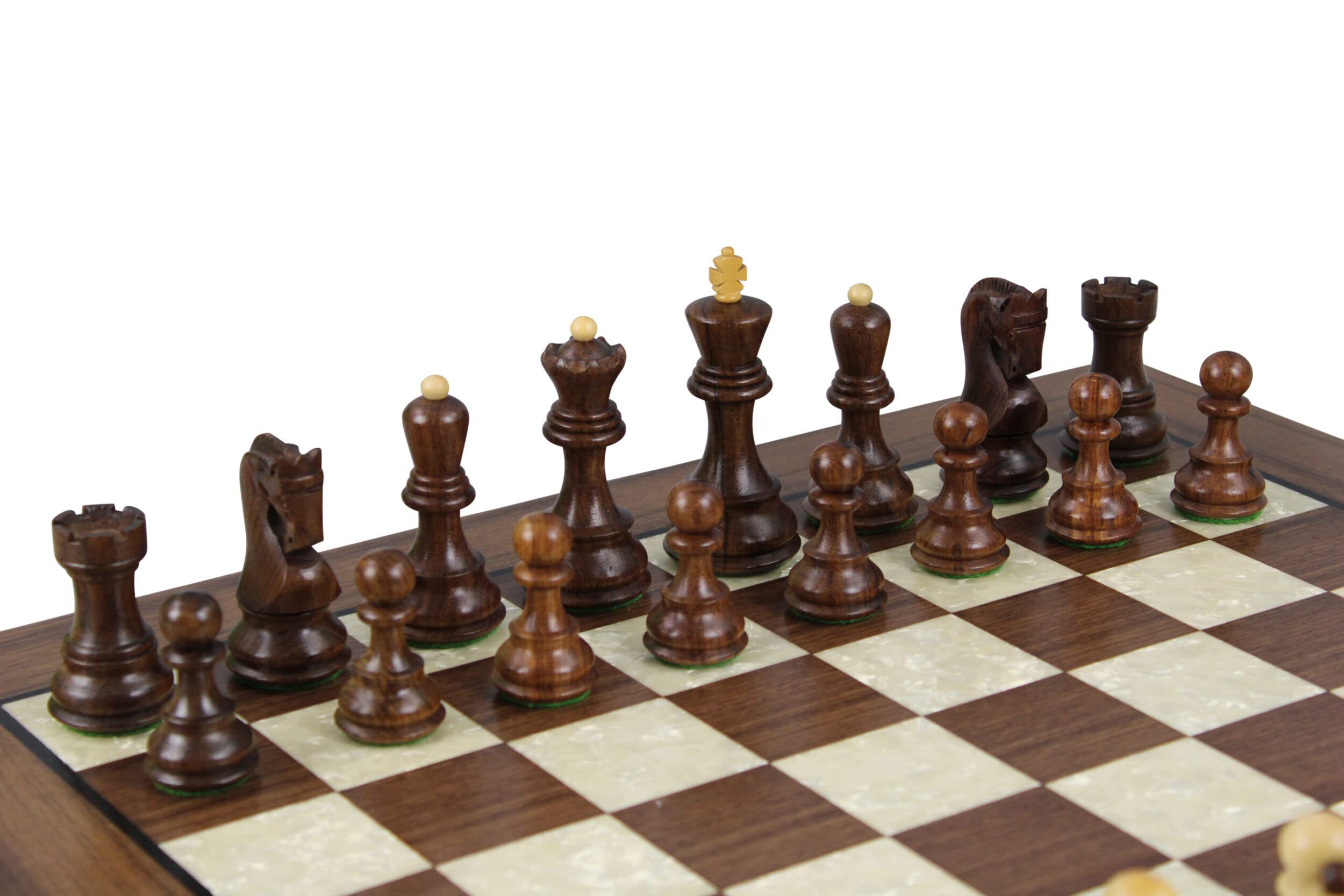 Autentico Campionato Grande Grandmaster - Set di scacchi in legno Helena Madreperla in noce 50,8 cm ponderato Sheesham Zagreb Staunton Scacchi inclusi con scatola di scacchi 9,5 cm