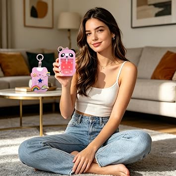 パンダ シリコンケース タッチランドハンドサニタイザースプレー1液量オンス/30ml用 – かわいい保護トラベルカバー キーチェーン&5つのチャーム付き タッチランドミストブルー対応