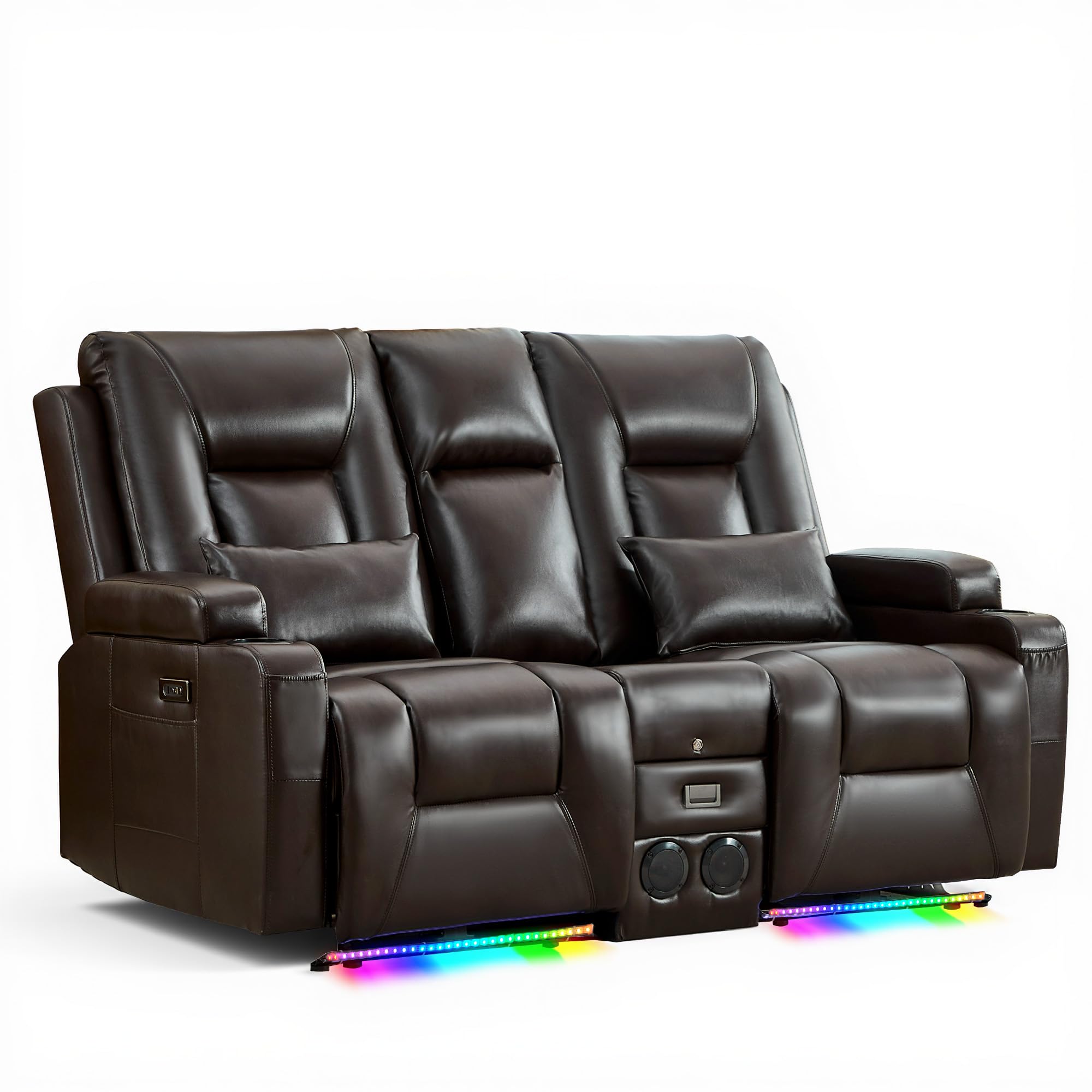 URRED Wall Hugger Loveseat Recliner Sofa with Flip Console, Power Reclining Loveseat RV Couch with LED Lights, Bluetooth, USB Ports, Outlets, Cup