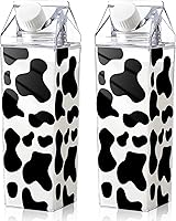 Vista 1 de Whaline Paquete de 2 botellas de agua de cartón de leche con estampado de vaca, botellas de leche de plástico transparente de 17 onzas, botella
