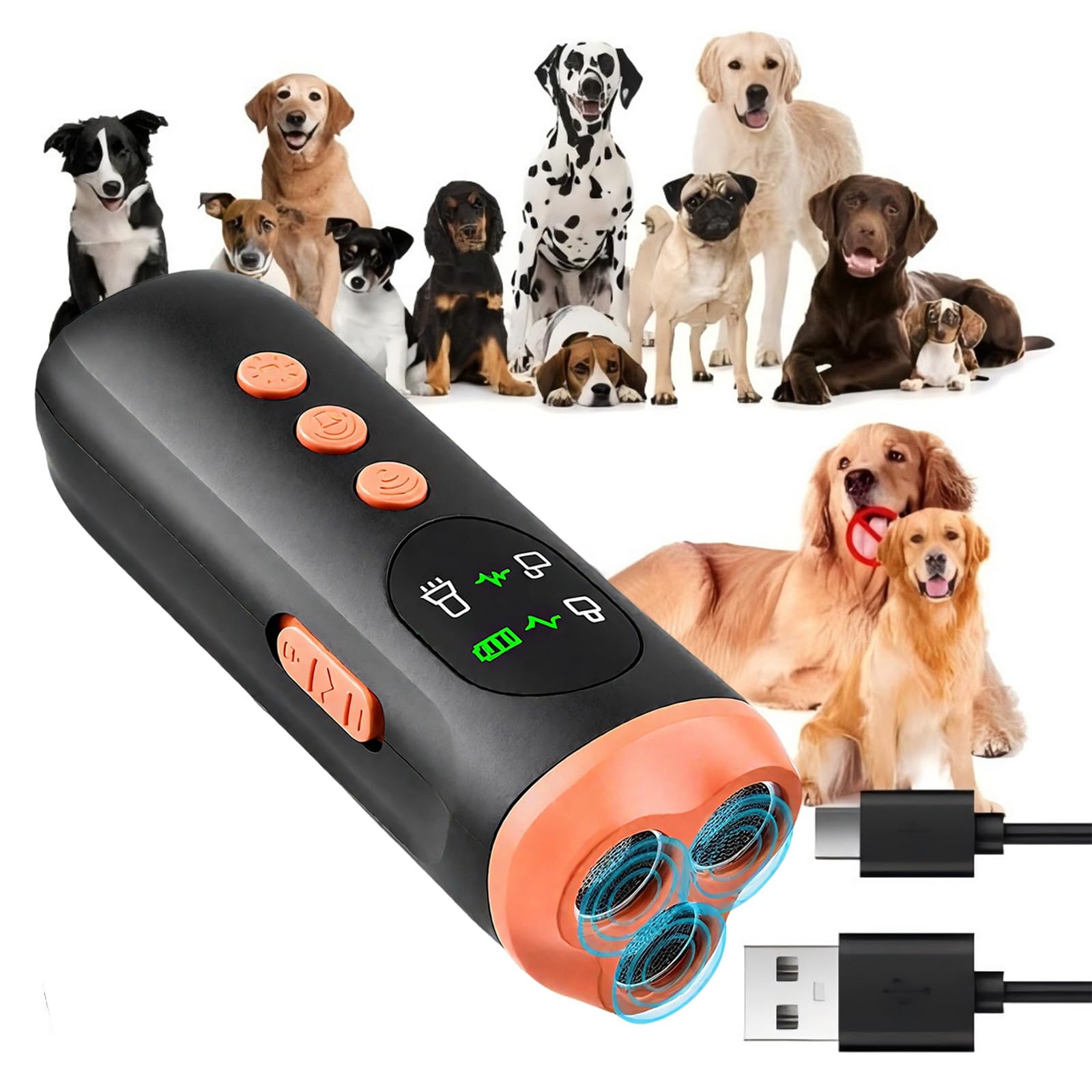 Vtizikl Ultrasonic Anti Bark Device UK, Rechargeable Dog Bark Deterrent with 50ft Range