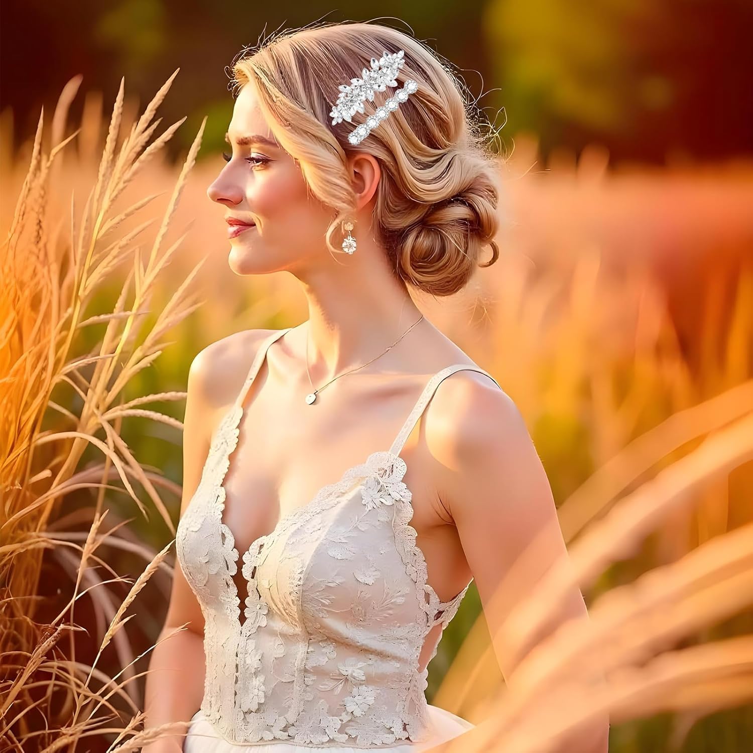 4PCS Sparkly Rhinestone Hair Clips for Women, Silver Flower Crystal Hair Clips