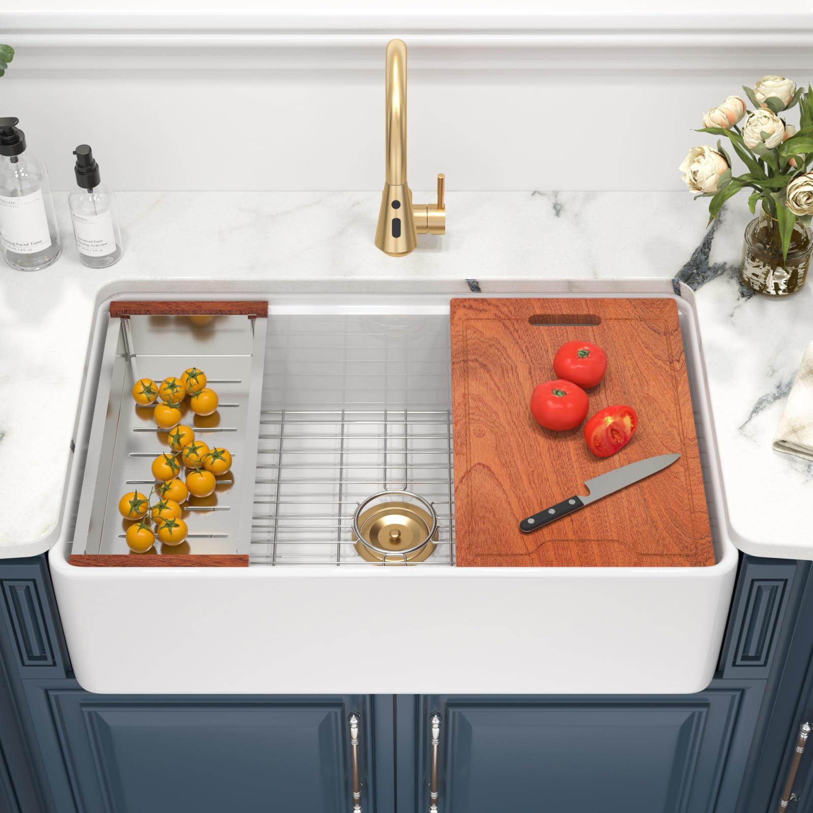 Kichae Lavello da cucina in porcellana refrattaria, 83 cm, colore: bianco