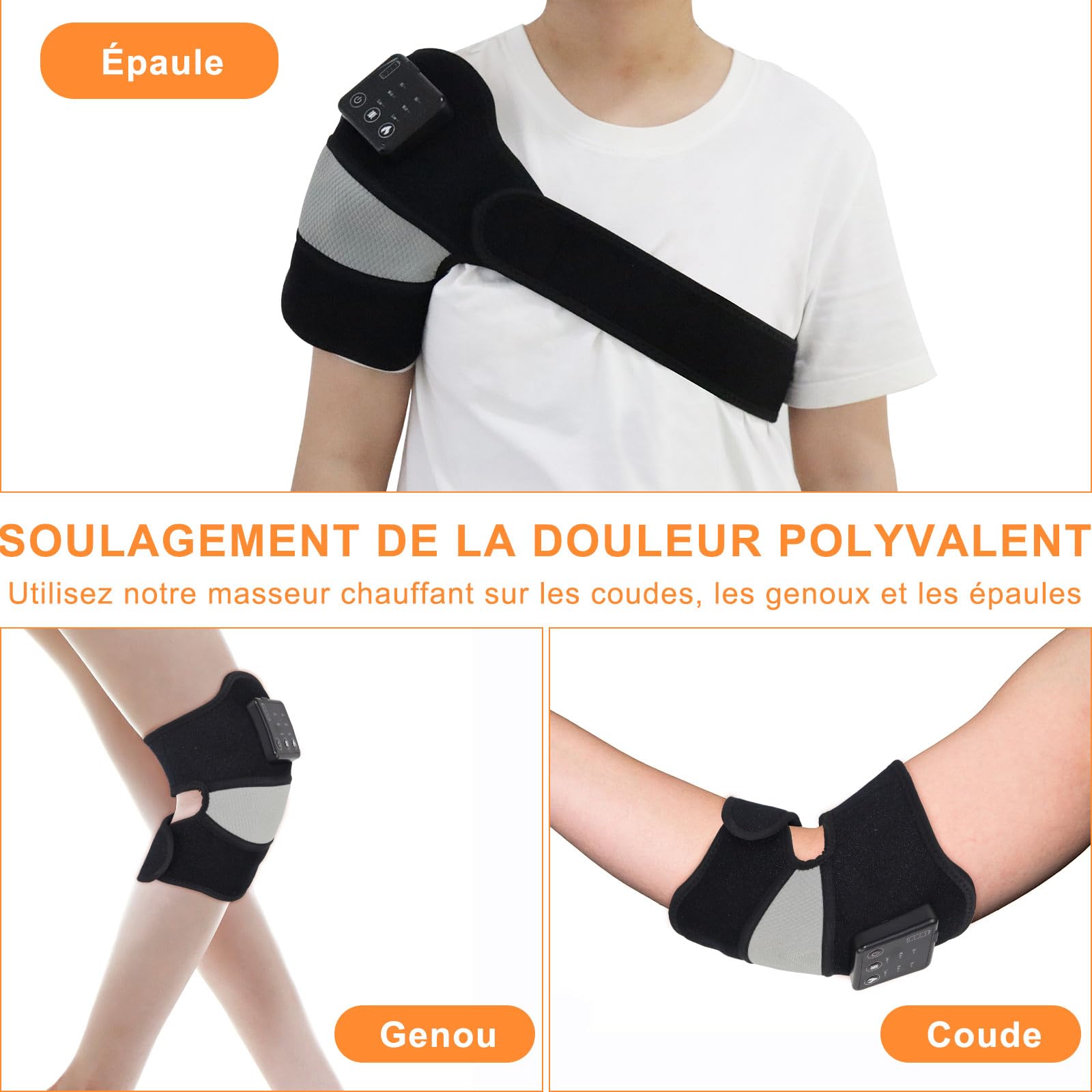 HONGJING Appareil de massage chauffant pour genoux pour soulager la douleur – Genoux, épaules et coudes avec chauffage et massage, idéal pour l'arthrite, la sciatique, le ménisque déchiré et