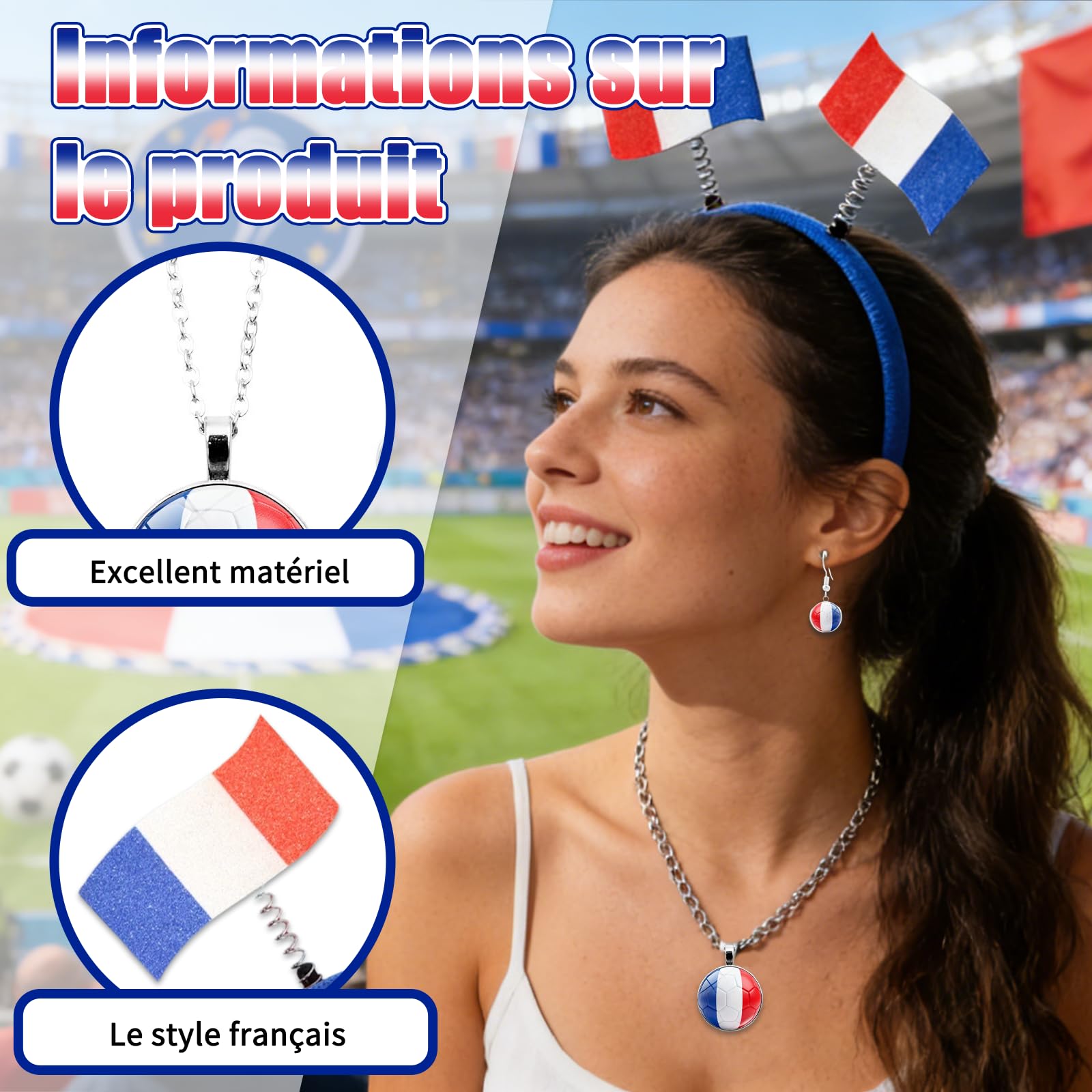 Kit Supporter Coupe du Monde 2026 France – Bandeau Drapeau Collier Fête Sportif