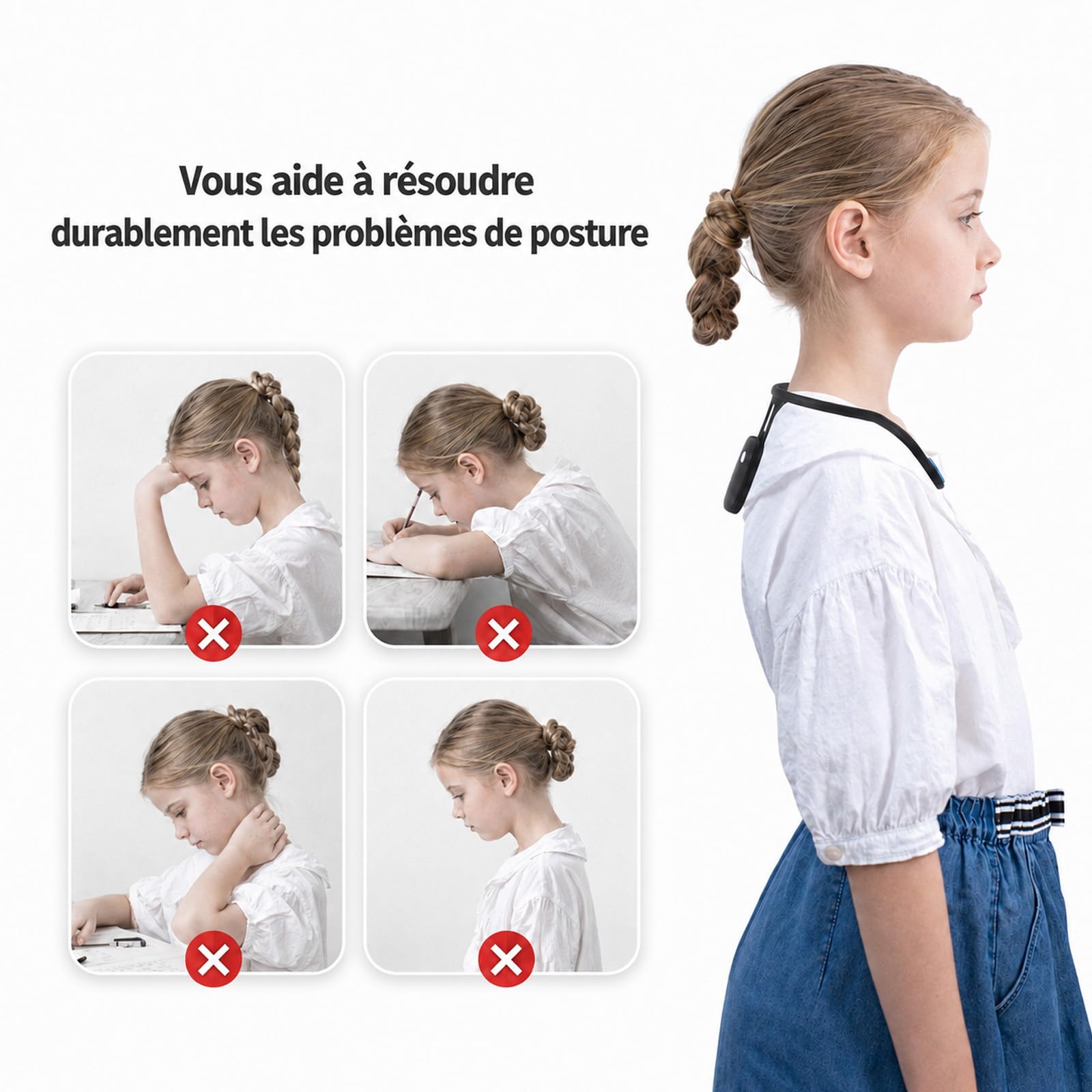 Motoulax Correcteur de Posture Suspendu au Cou, Entraîneur de Posture Rechargeable en Silicone avec Induction Automatique, Rappel Vibrant Intelligent pour Dos, Épaules, Travail et Études