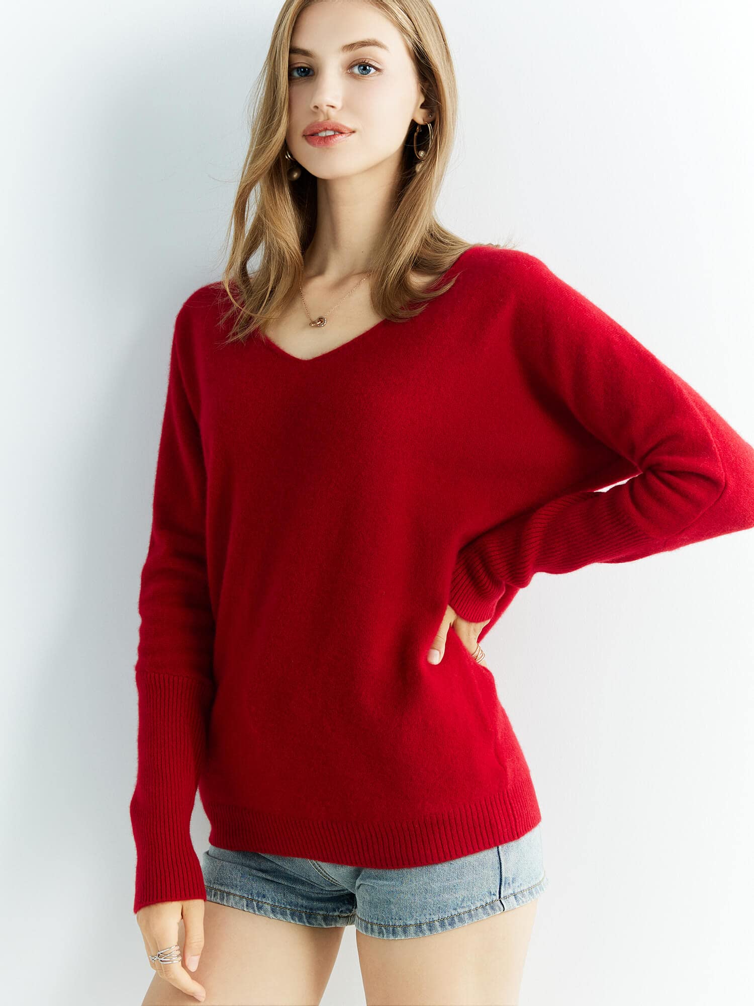 Chanyarn Donna Maglione 100% Lana Merino Autunno Inverno con Scollo a V Pipistrello Maniche Lunghe Oversize Maglione