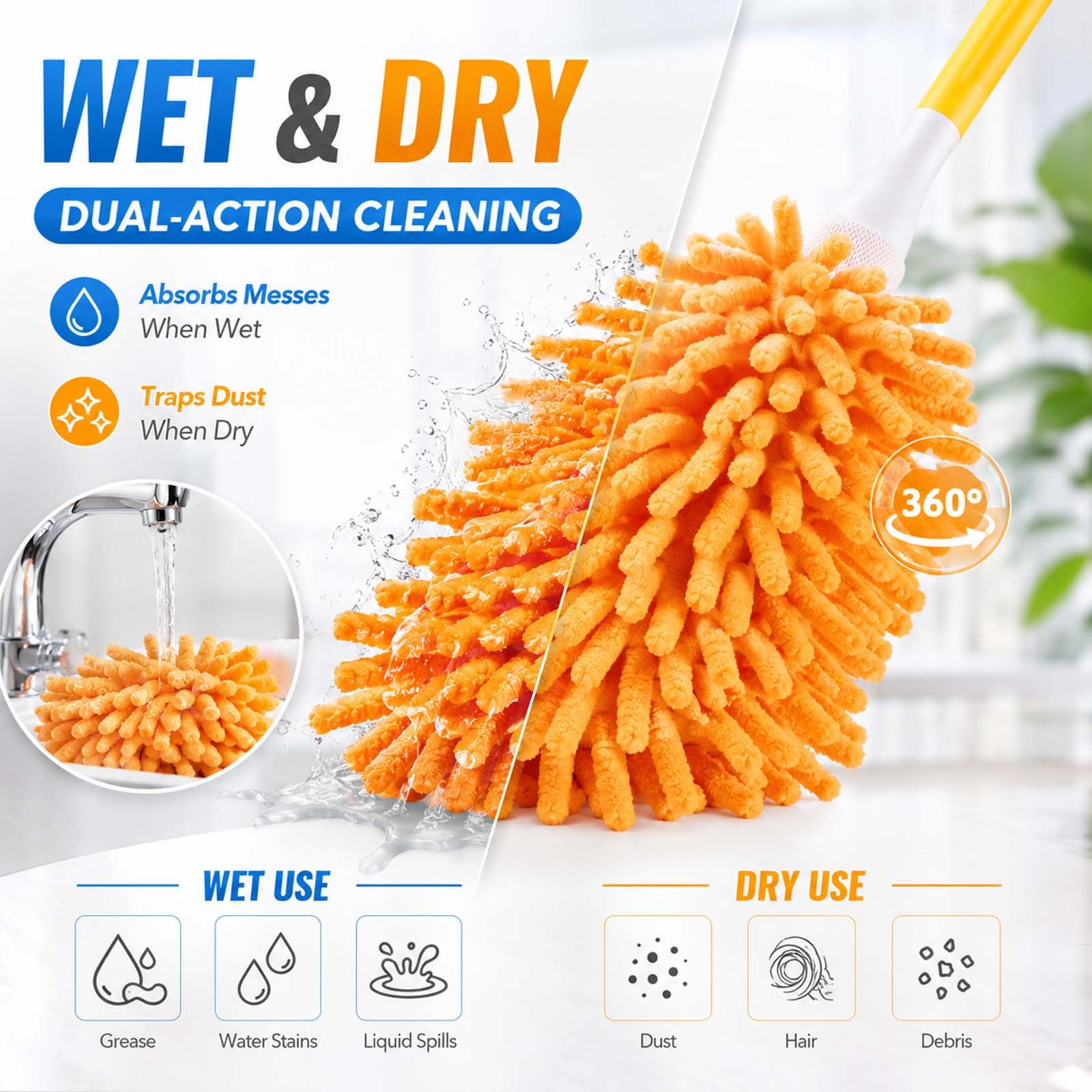 LOVECO 8 Staubwedel Waschbar mit Griff, passend für Swiffer Staubmagnet | 8 Nachfüllpack kompatibel mit Swiffer Duster, 1 Kurzgriff, 1 Wäschesack, Waschmaschine Chenille Tücher, Wiederverwendbar
