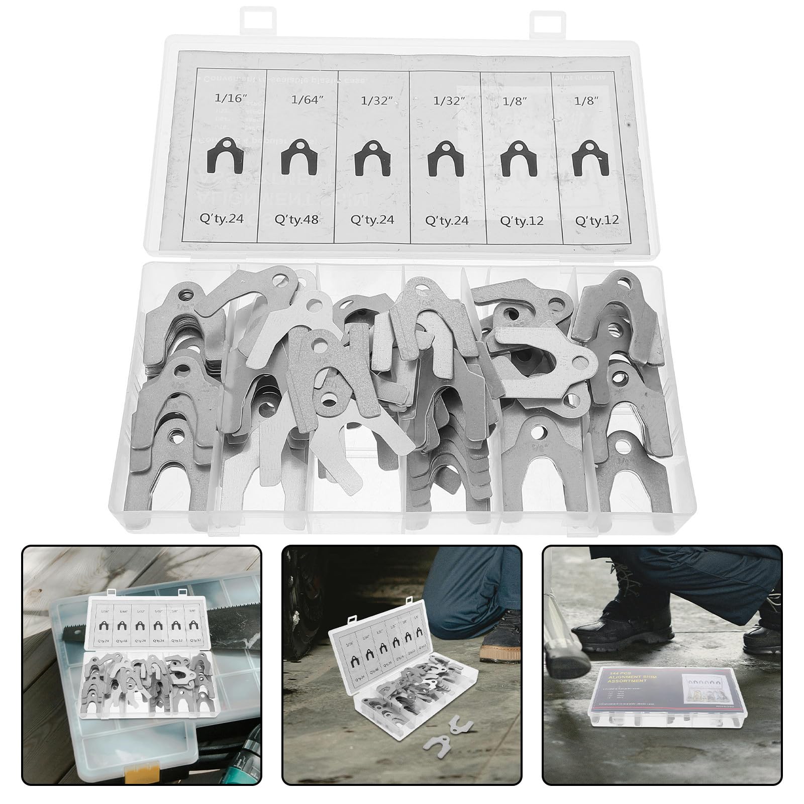 DECHOUS 144 Pièces Assortiment de Cales de Carrosserie Automobile Argenté pour Alignement Automatique Précis, Protection du Véhicule et Réglage des Panneaux de Carrosserie Auto