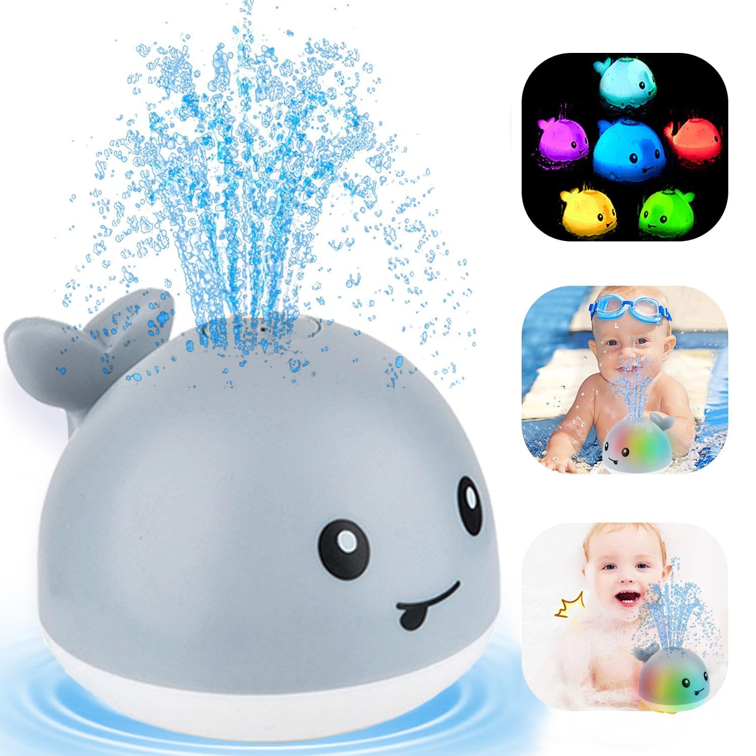 Azonee Baby Bath Toys, Light Up Bath Toys, Sprinkler Bathtub Toys for Toddlers Infant Kids Boys, Automatic Spray Water Bath Toy, Pool Bathroom Baby Toy