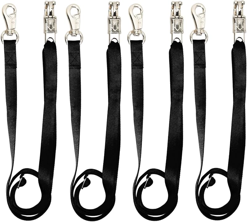 Cintas de Amarração Cruzada para Cavalos HDYEGY com Nylon Ajustável, Mosquetão Bull Snap e Panic Snap, 4 Unidades, Preta