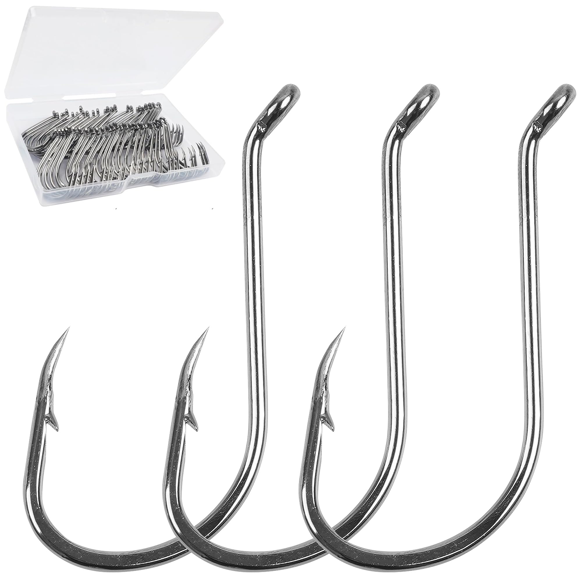 Circle Hooks Fishing Hooks, 50pcs Octopus Beak Sea Fishing Hook Offset Circle Hook Carbon Steel Barbed for Saltwater Freshwater Bass Tuna Walleye Trout