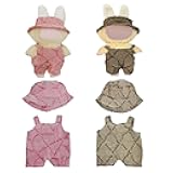 17cm Doll Clothes - 4PCS Clothes and Hats，for 6.7 Inches Pink & Brown Doll Accessories Including 2 Complete Sets of Clothing