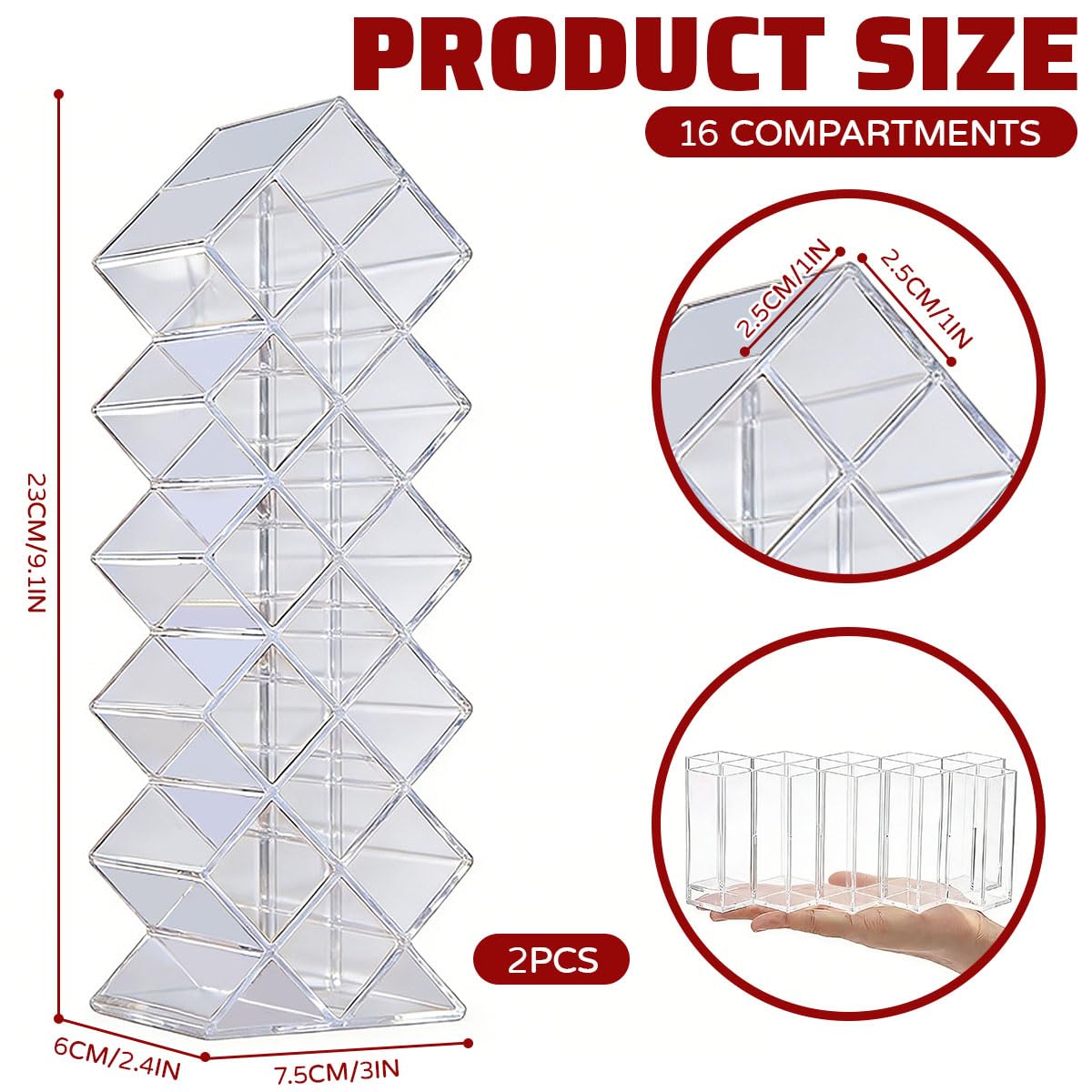2 Piezas Organizador de Pintalabios,Transparente Soporte para Ranura para Brillo Labios de 32 Compartimentos,Soporte de Lápiz Labial Caja Almacenamiento de Cosméticos para Baño, Tocador