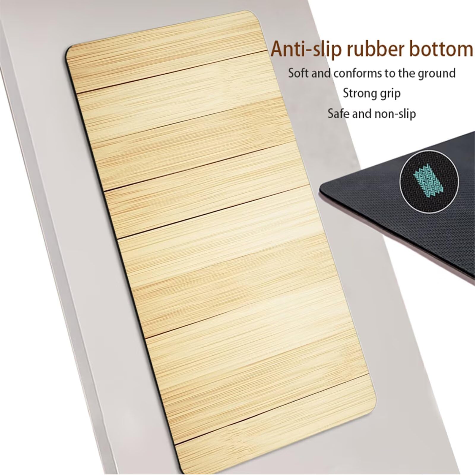 Générique Tapis de Bain Antidérapant en Caoutchouc, Super Absorbant Tapis de Douche, Fin, Lavable, Séchage Rapide pour Baignoire et Salle de Bain Bambou 80x150cm 7-81
