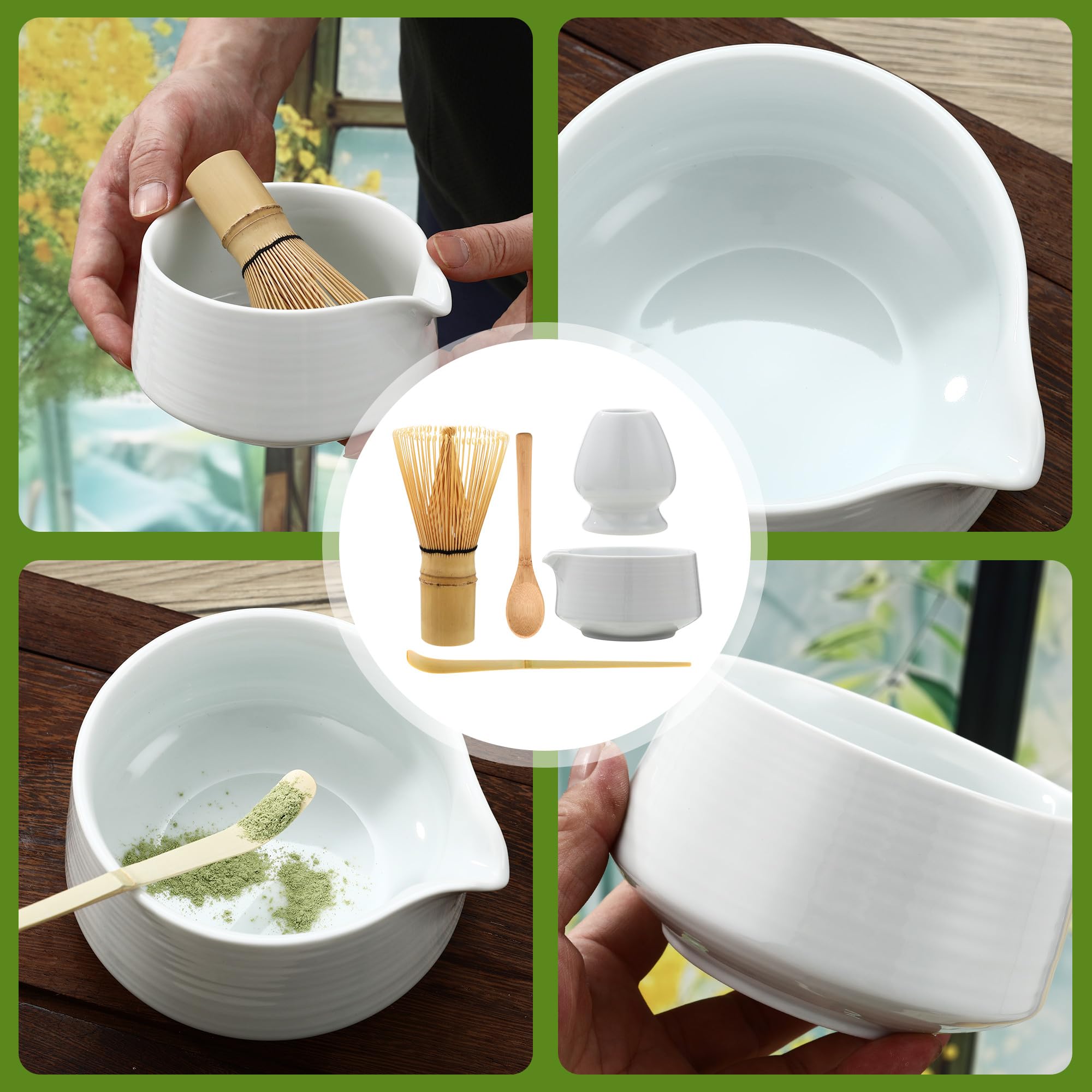Matcha Teeset Traditionell Matcha-Teeset 5-teilig  Japanische  Keramikschale, Bambus-Schneebesen, Schaufel & Sieb Matcha Set Blau