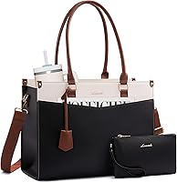 LOVEVOOK Women's 2-in-1 Laptop Tote Bag 15.6" with Clutch, Water Bottle Holder, Waterproof Faux Leather Work Bag