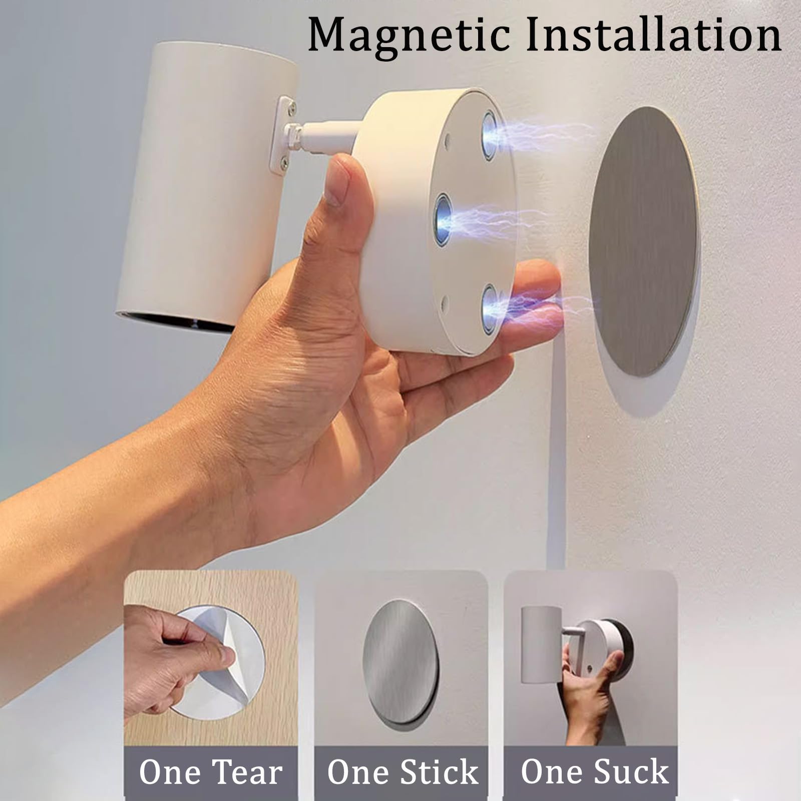 LED Spotlight Aufladbar Wandleuchten mit Fernbedienung Touch-Schalter Dimmbar Wandleuchte 355° Drehung Kabellose Magnetische Wandbeleuchtung für Bilder Wohnzimmer Schlafzimmer (Weiß + Gold)