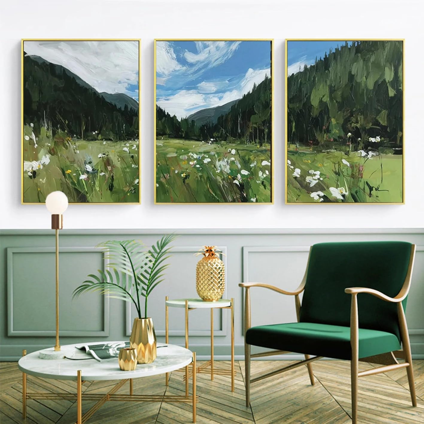 LTjiajuypd Alpine Meadow Poster Mountain Forest Landscape Art Green Valley Natural Scenery Prints(50x75cm-3Pcs)