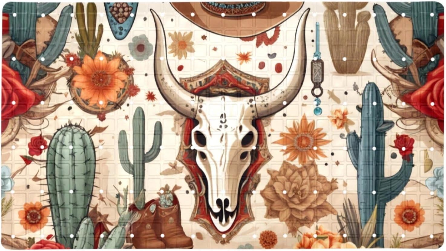 Bath Tub and Shower Mats, Non Slip Bathmat with Drain Holes and Suction Cups for Bathroom Floor, 15.1 x 26.8 Inch (Multi 11)