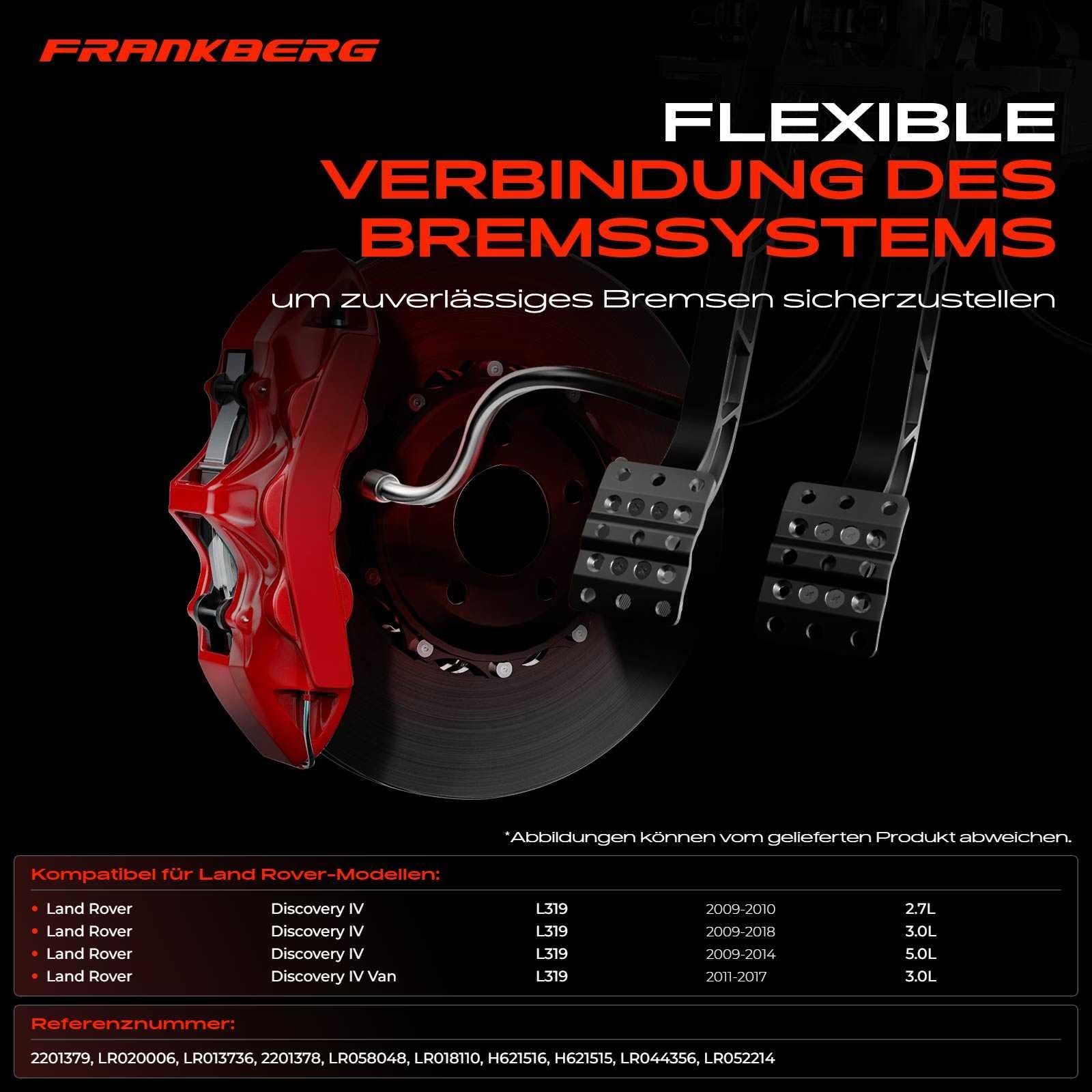 Frankberg 2 mangueras de freno delanteras izquierda y derecha LR052214 | Compatible con: Discovery IV L319, Discovery IV Furgoneta L319
