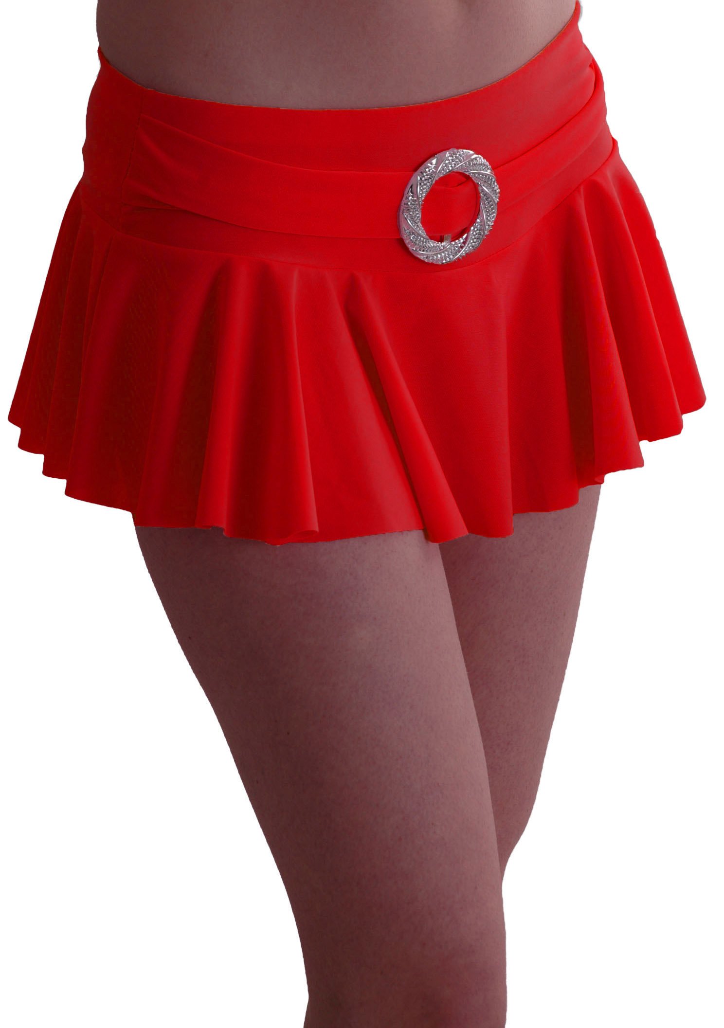 Eye Catch TM - Cynthia Neon Buckle Ruffle Short Club Party Slinky Stretch Skirt Red S/M