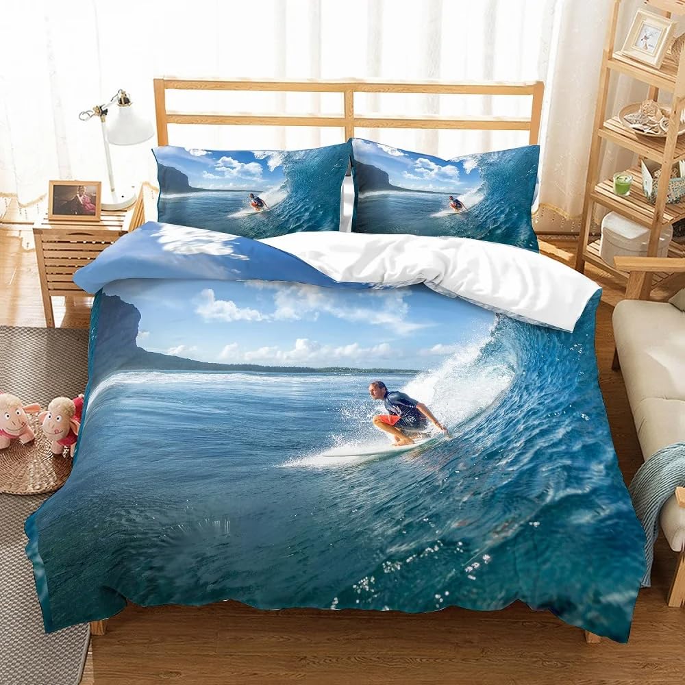 QBIDCSX Duvet Cover Double Surfing Bedding Sets Single Koala Duvet Cover 200x200cm with Zipper Closure, Hypoallergenic Quilt Cover with 2 Pillowcase for Boys Kids Girls