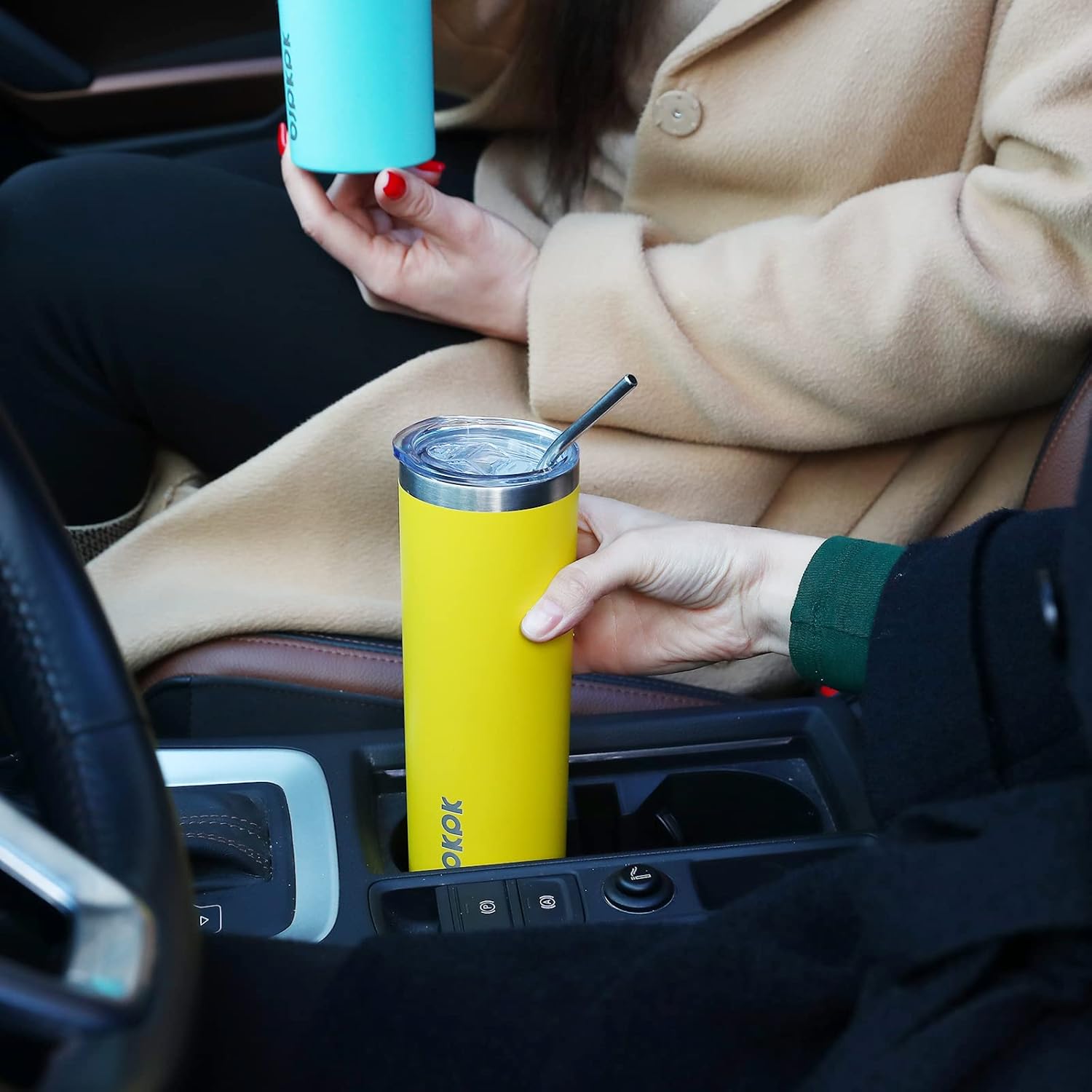 BJPKPK Skinny Insulated Tumbler, Stainless Steel Reusable Slim Insulated Travel Coffee Cup with Lid,Light Pink,20oz | Skinny, Reusable, Slim, Insulated, Travel Coffee Cup, with Lid - Image 5