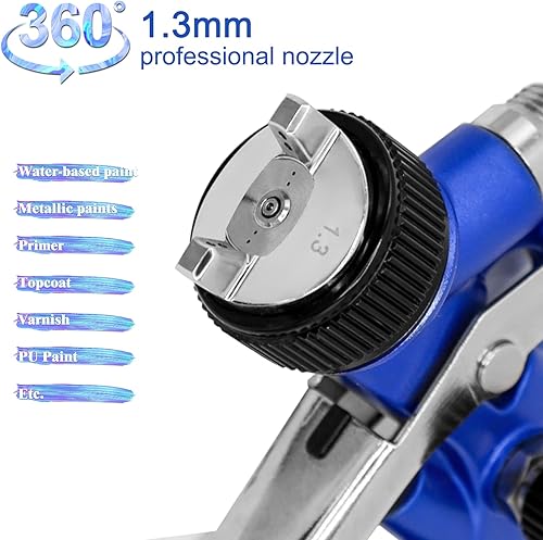 Miniatura 5 de PNTGREEN Hvlp - Pistola pulverizadora de pintura de alimentación por gravedad con boquilla de 0.051in y taza de capacidad de 600 cc