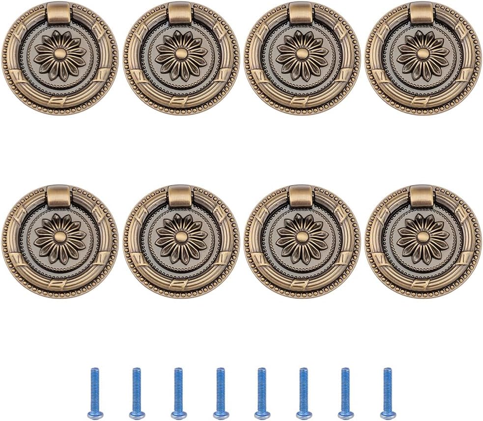 ANATTASOUL Antique Bronze Ring Pulls Vintage Bronze Drawer Ring Pulls Round Drawer Pull Rings Single Hole Drop Knob with Screws for Cabinet Dresser Closet Wardrobe Bedroom Furniture Decoration