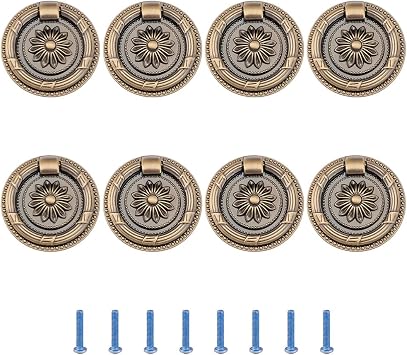 ANATTASOUL Antique Bronze Ring Pulls Vintage Bronze Drawer Ring Pulls Round Drawer Pull Rings Single Hole Drop Knob with Screws for Cabinet Dresser Closet Wardrobe Bedroom Furniture Decoration