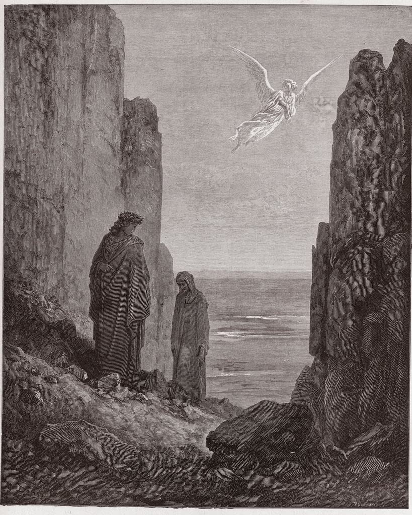 MSTECO Classic Painting Abstract Wall Art Famous Artwork the Divine Comedy Purgatorio Canto the Poets Ascend to the Fifth Circle by Gustave Dore for Wall Decor 60x90cm
