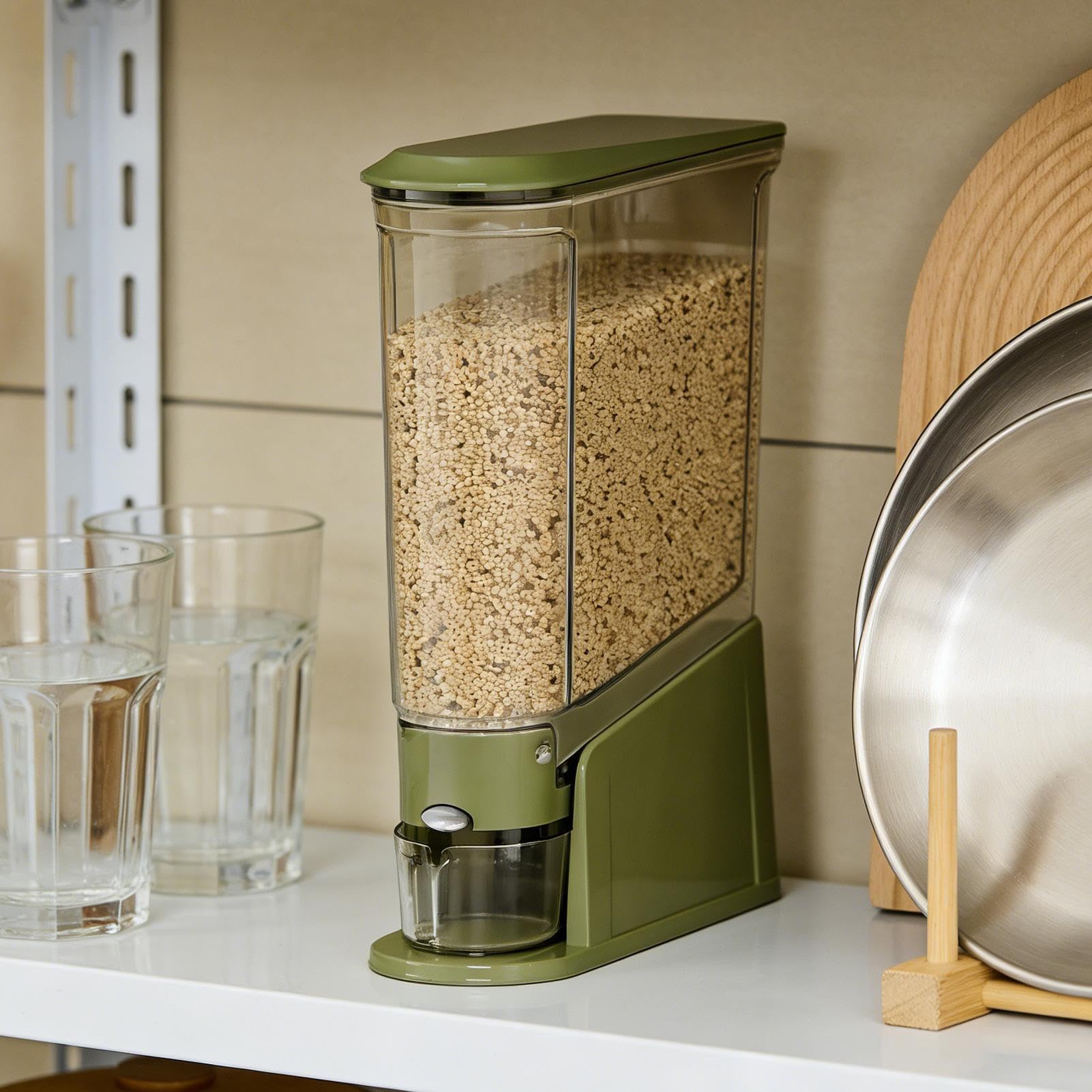 Dispenser per Riso Organizzatore Con Dispensatore Riso Ad Alta Capacità | Scatola Per Conservazione Alimenti Per Grano, Cibi Secchi, Farina, Conservazione Cereali, Cucina, Dispensa