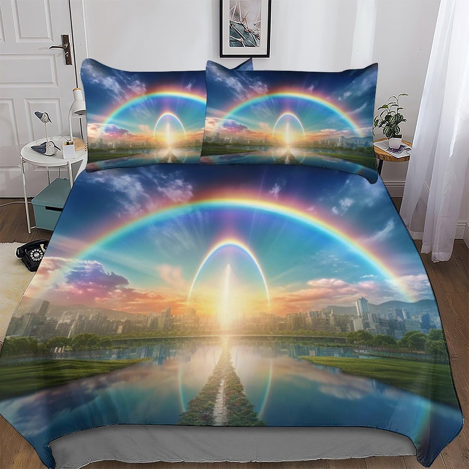 Housse de couette paysage 220x240 cm avec taies en microfibre douce
