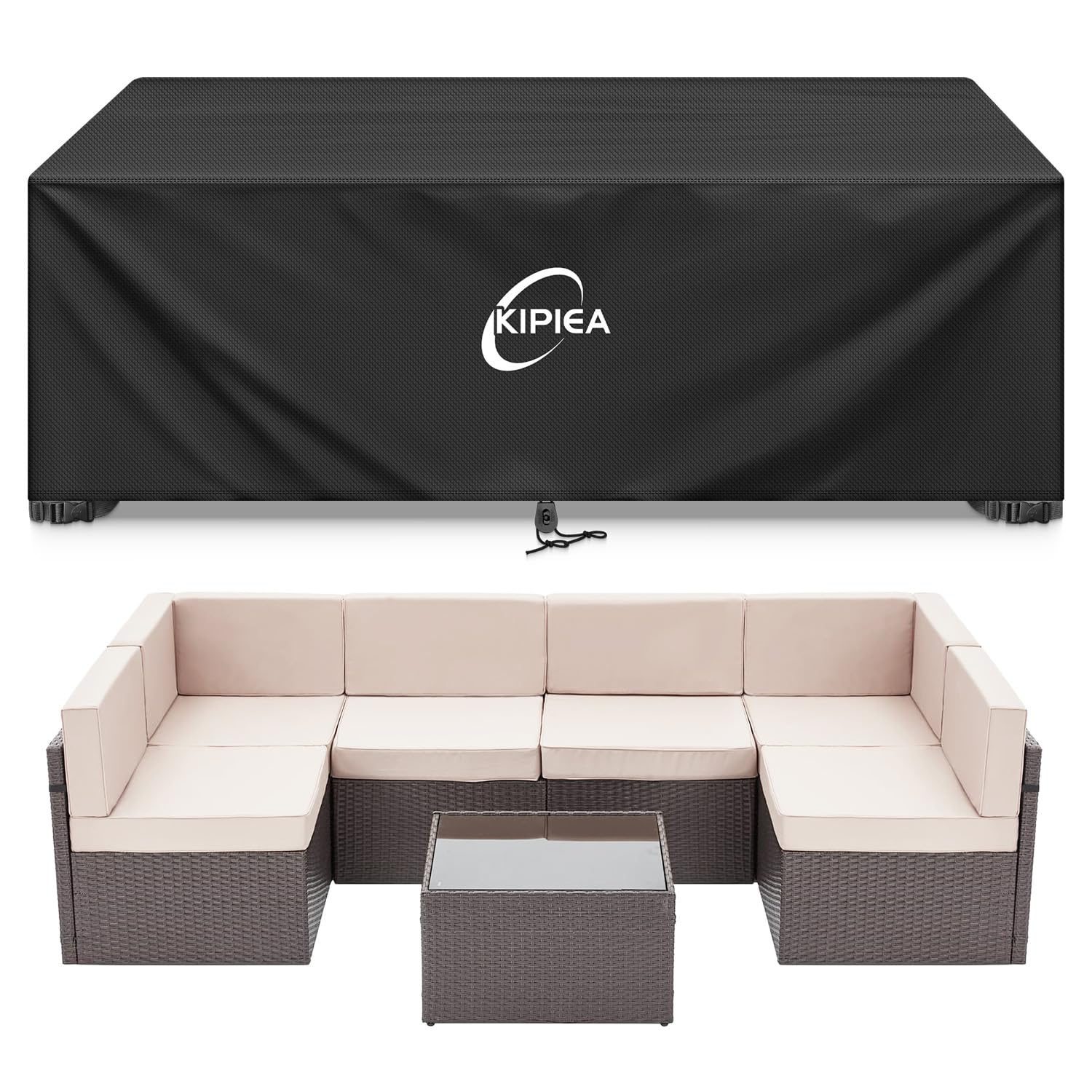 Kipiea Patio Furniture Covers Waterproof Winter, Heavy-Duty 420D Outdoor Patio Table Set Covers, Rectangular Outdoor Sectional Couch Covers (78" L x 58" W x 28" H) — view 28