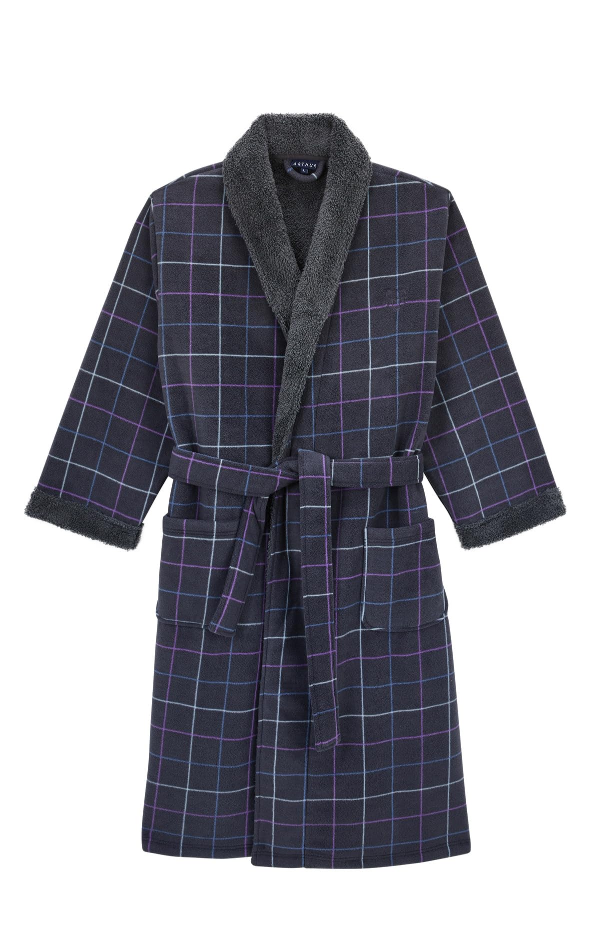 ARTHUR - Robe de chambre homme en polaire épaisse - Chaude et douce pour l'hiver - Col Châle et Forme Ceinturée